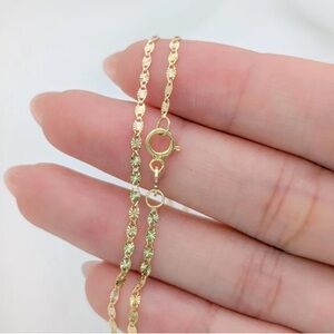 14k Solid Gold Box Valentino Link Chain, Flat Dainty Mirro